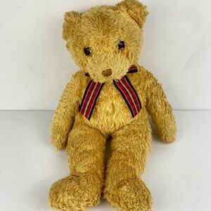 Ty Classic Curly Binks Bear Vintage 2002 12" Tan Stuffed Plush, Plaid Bow